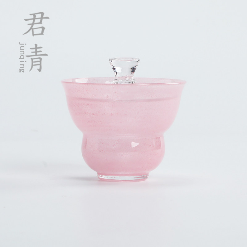 柏兮粉色琉璃气泡加厚茶碗手工高档泡茶碗女士款葫芦茶碗茶艺茶器