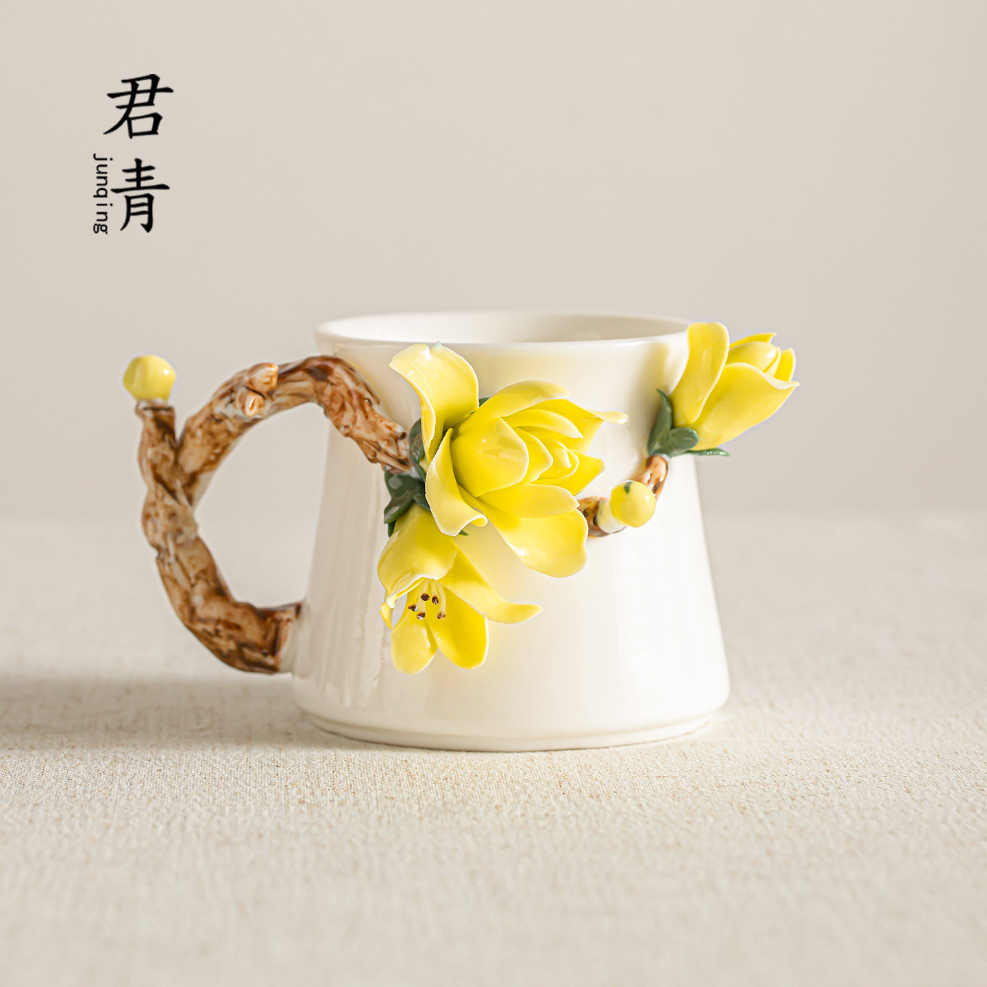 君青个性少女心立体陶瓷花朵茶杯茶杯
