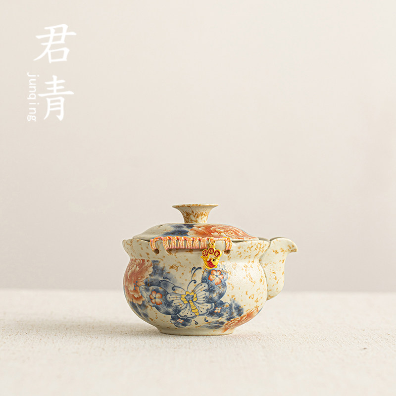 牡丹焦糖釉手抓壶泡茶壶一人小壶陶瓷泡茶壶功夫茶具套装旅行茶具