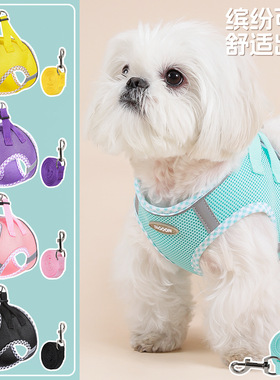 跨境新款狗狗牵引绳格子印花透气遛狗绳包裹式猫咪胸背猫咪牵引绳