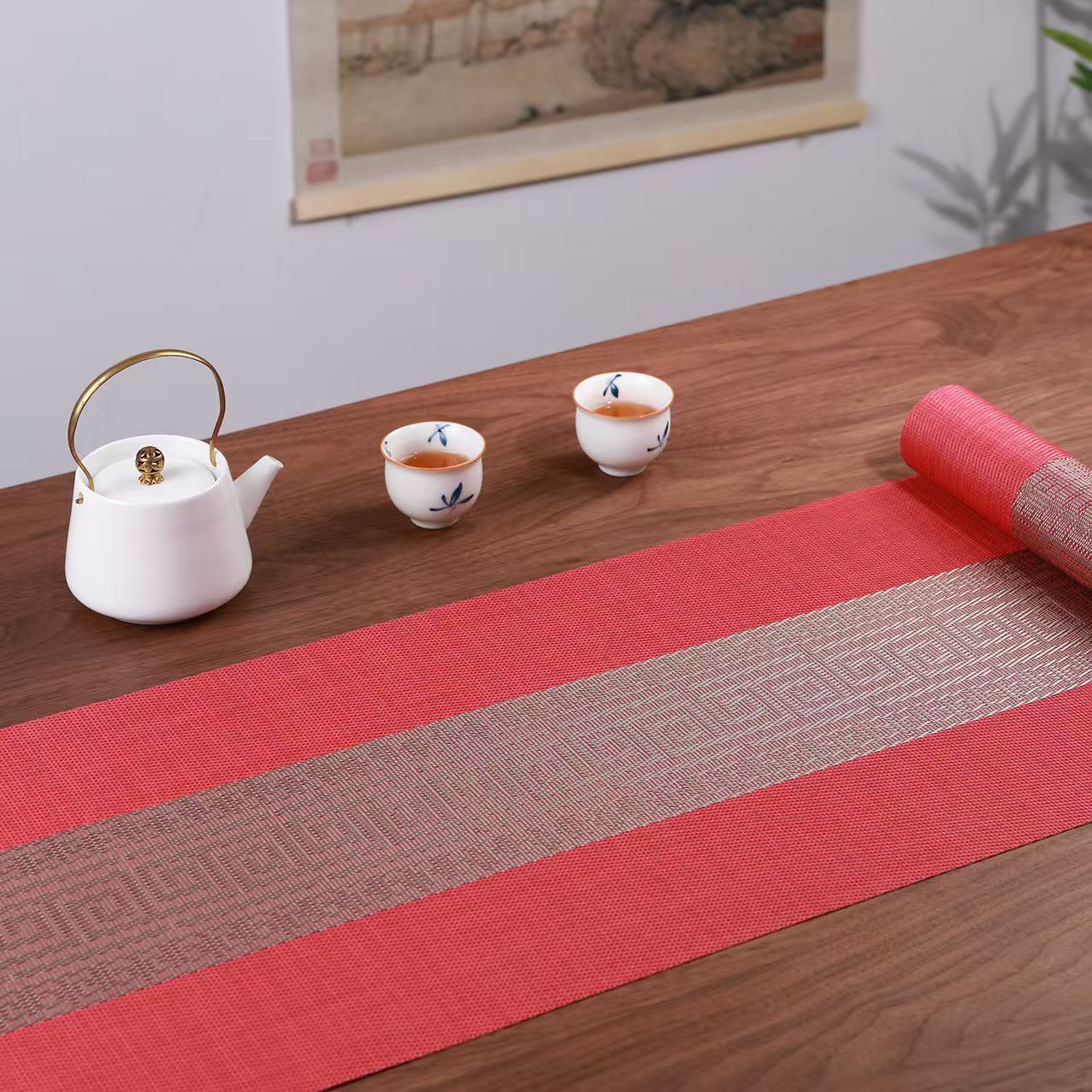 红色桌旗茶席桌垫新中式茶几桌布禅意防水茶垫餐桌茶台旗布长条布图片