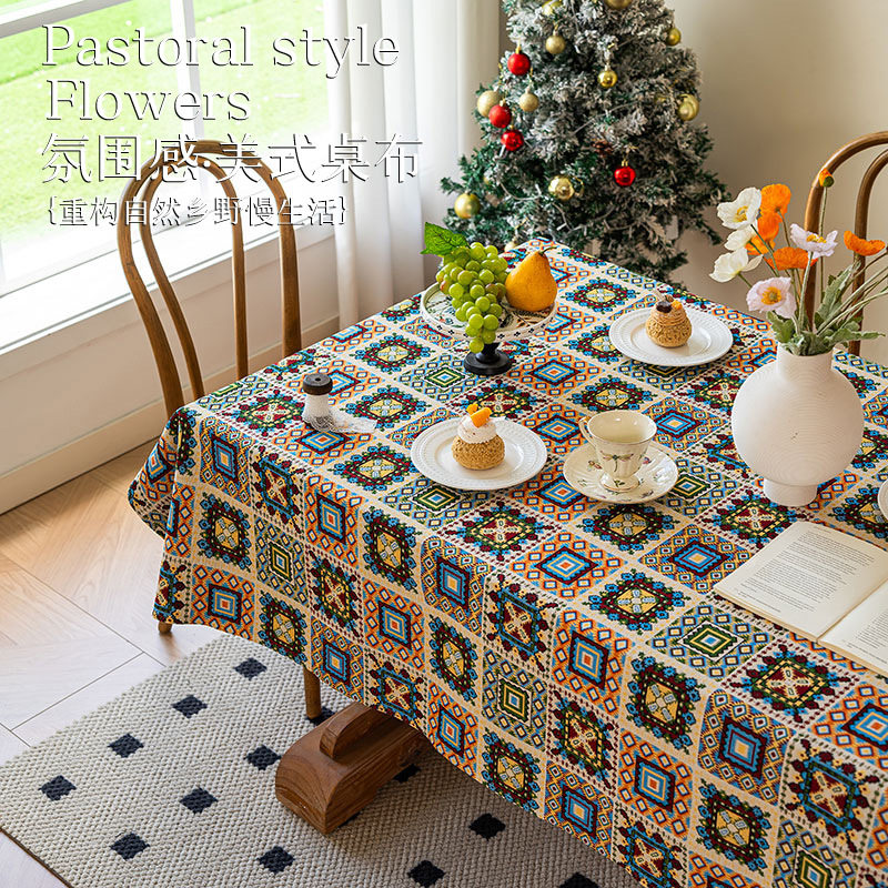 新款美式轻奢印花格子桌布田园复古圆桌茶几盖布长方形台布高级感,居家布艺,椅套/椅垫,淘宝优惠券,粉丝福利购,淘宝优惠卷