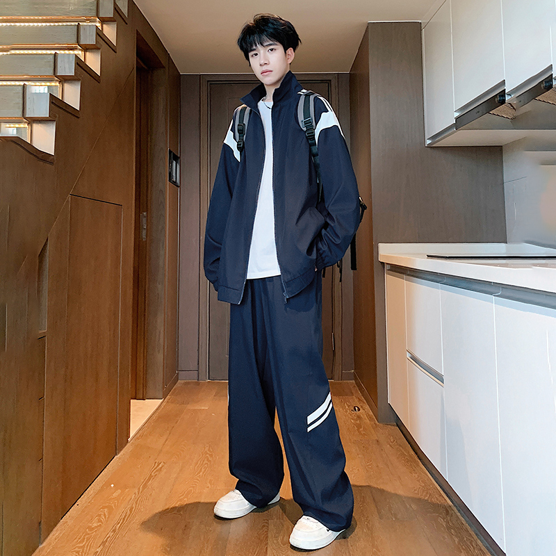 K4801立领运动夹克男秋季休闲外套长裤一套帅气搭配长袖套装