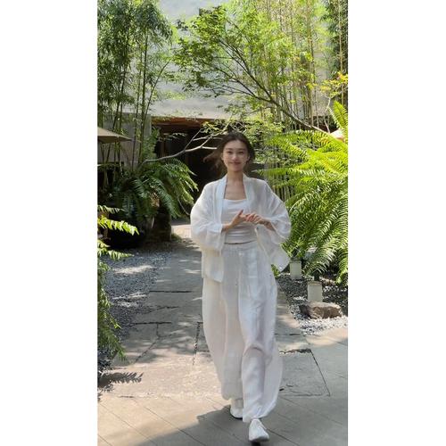 MARIE.COCO夏季高级感白色宽松防晒衬衫外套女显瘦阔腿裤两件套