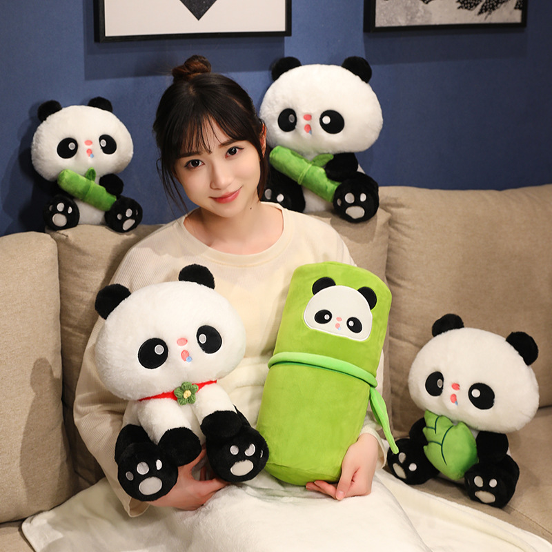 可爱熊猫竹筒毯子玩偶花花公仔毛绒玩具娃娃抱枕儿童节礼物女生节