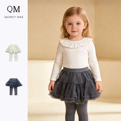 女童加绒网纱假两件打底裤