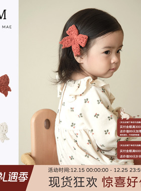 Quincy Mae秋冬新款手工编织大蝴蝶结发夹儿童发饰头饰宝宝发夹