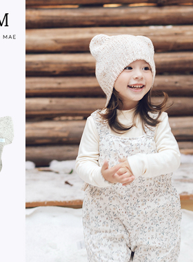 Quincy Mae毛线针织男女宝同款均码乖乖熊系带毛线帽保暖百搭