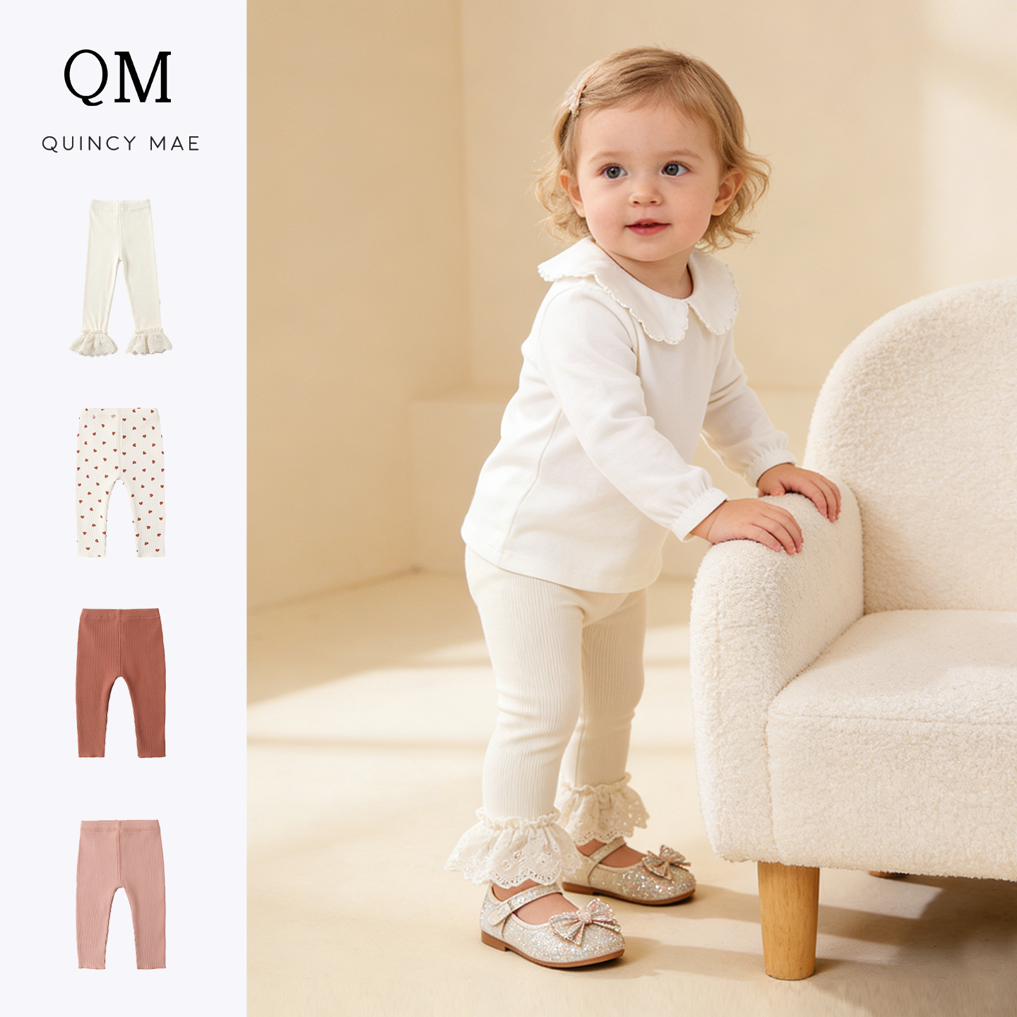 Quincymae童装女童打底裤春款假两件修身弹力女童裤子外出裤宝宝