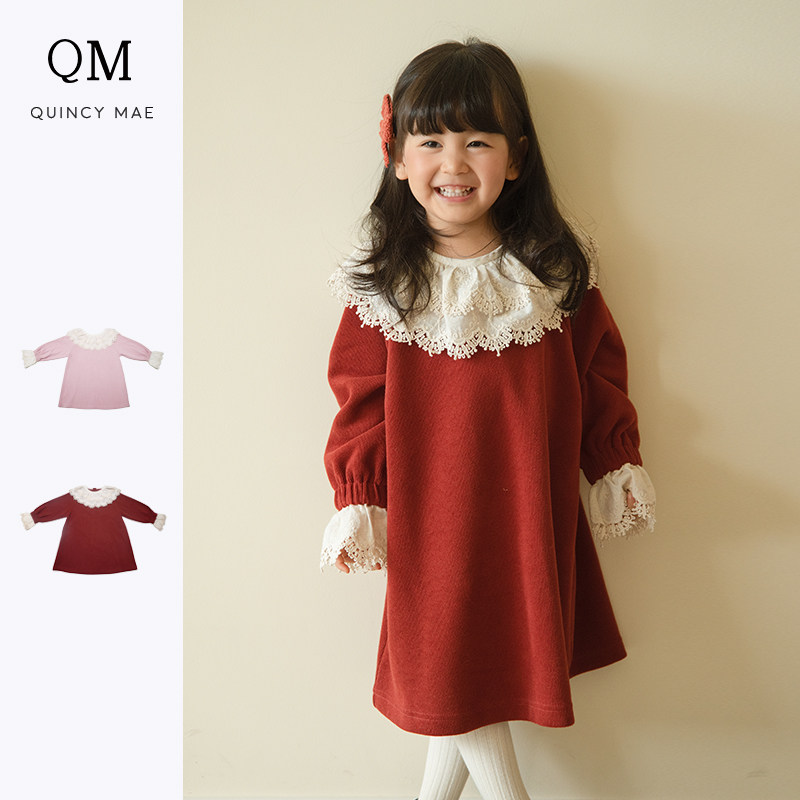 Quincy Mae童装秋冬宝宝蕾丝披肩新年连衣裙厚款可爱公主裙红儿童,童装/婴儿装/亲子装,连衣裙,淘宝优惠券,粉丝福利购,淘宝优惠卷