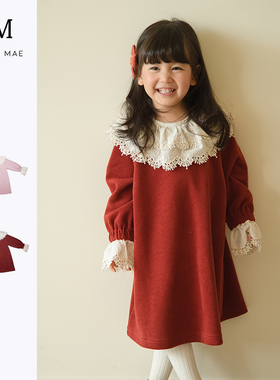 Quincy Mae秋冬新款宝宝蕾丝披肩连衣裙厚款可爱公主裙儿童