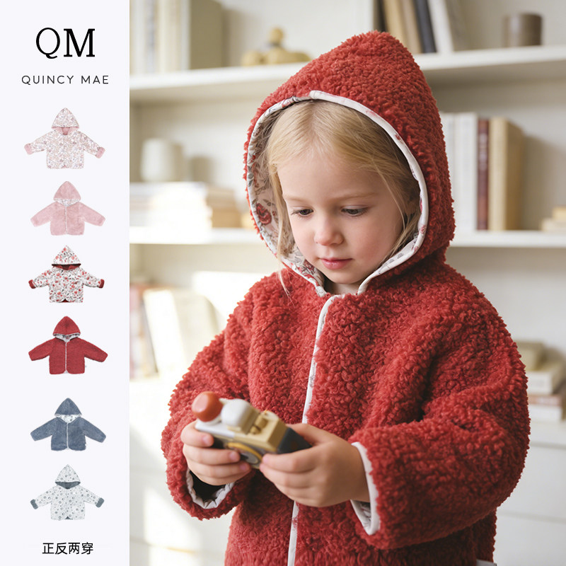 QuincyMae童装儿童外套两面穿印花绒外套冬连帽外套保暖,童装/婴儿装/亲子装,普通外套,淘宝优惠券,粉丝福利购,淘宝优惠卷