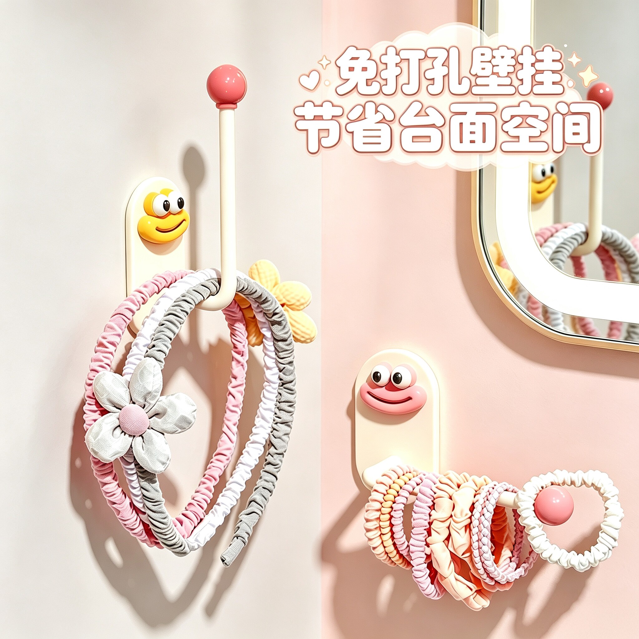 发圈发箍收纳架免打孔卫生间浴室皮筋头绳挂钩发绳首饰架收纳神器