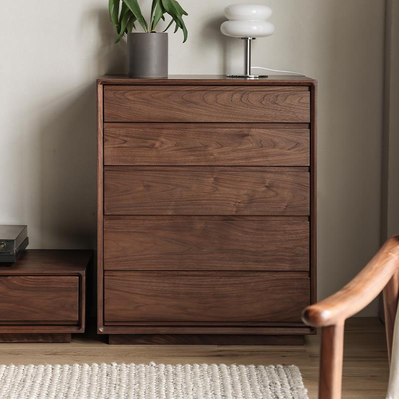 北美黑胡桃木五斗柜卧室收纳柜北欧全实木客厅立柜落地抽屉柜原木