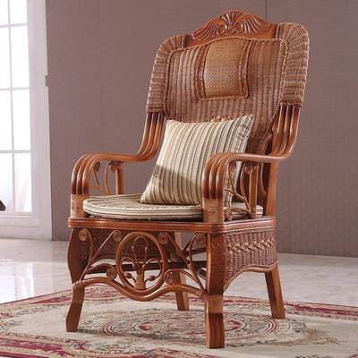 天然藤办公椅藤椅单人家用户外藤编靠背椅真藤老板椅大班椅