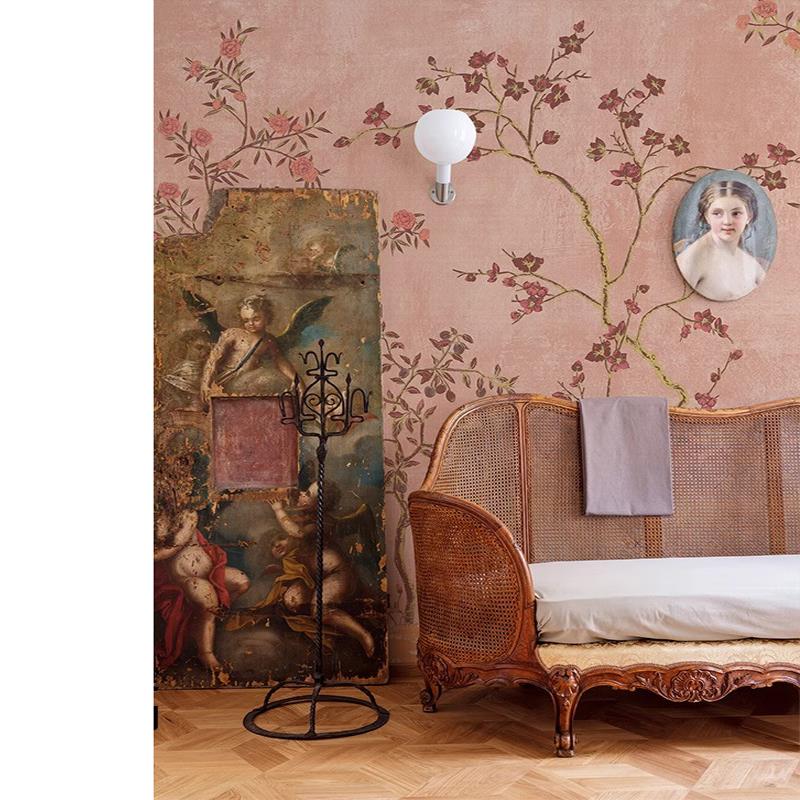 中式法式花鸟壁纸客厅电视沙发背景墙美式复古卧室床头无纺布墙布
