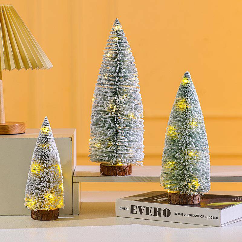 新品圣诞节装饰粘迷你雪圣诞树桌面摆件植绒雪松树场景布置礼物品