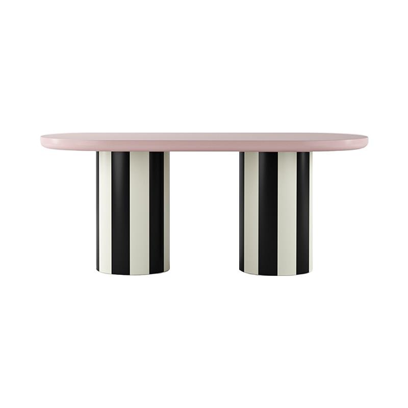 法式中古奶油风餐桌椭圆形实木粉色长桌子简约设计师创意会客厅桌