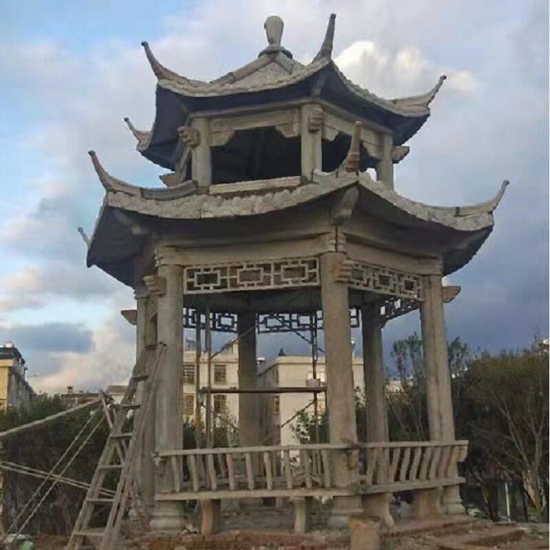 仿古双层凉亭混凝土两层景观预制亭子制作聊城凉亭户外休闲中式
