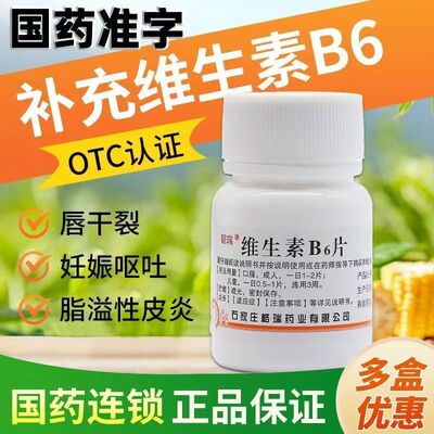 靓瑞维生素B6片100片/瓶脂溢性皮炎唇干裂减轻妊娠呕吐补充维生素