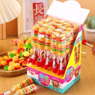 汉堡橡皮糖果汁软糖棒棒糖qq软糖汉堡串网红摆摊零食儿童糖果批发