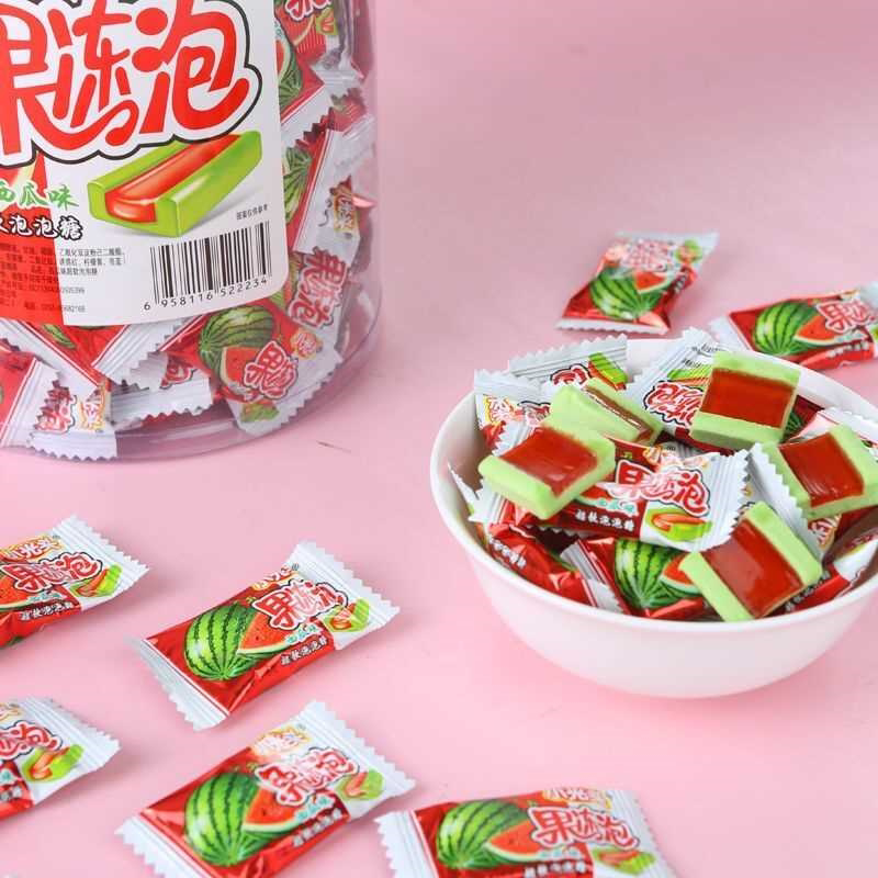 厂家直销小光头西瓜味果冻泡泡糖超软口香糖儿童怀旧零食糖果批发