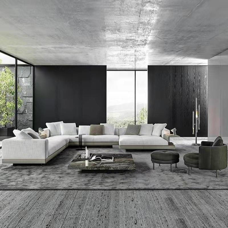 意式极简康纳利沙发棉麻布艺组合沙发客厅大户型转角羽绒沙发别墅