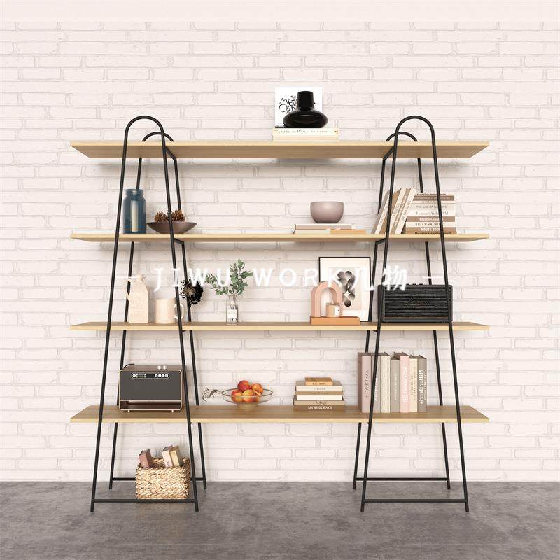 北欧简约置物架靠墙梯形款书架客厅落地式多层展示架铁艺一字隔板