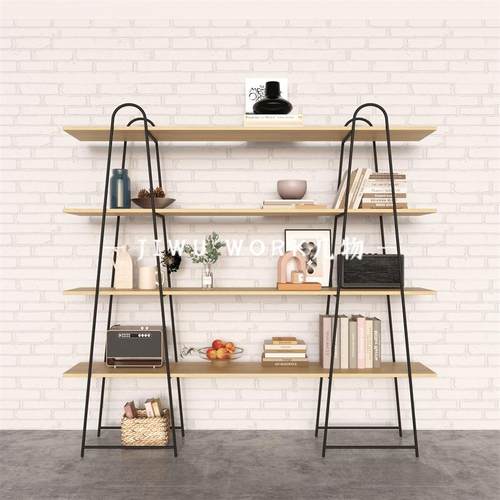 北欧简约置物架靠墙梯形款书架客厅落地式多层展示架铁艺一字隔板