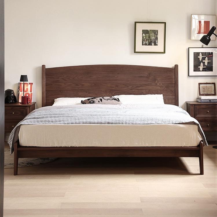北欧现代简约主卧大床高靠背大床双人床复古北美黑胡桃木全实木床