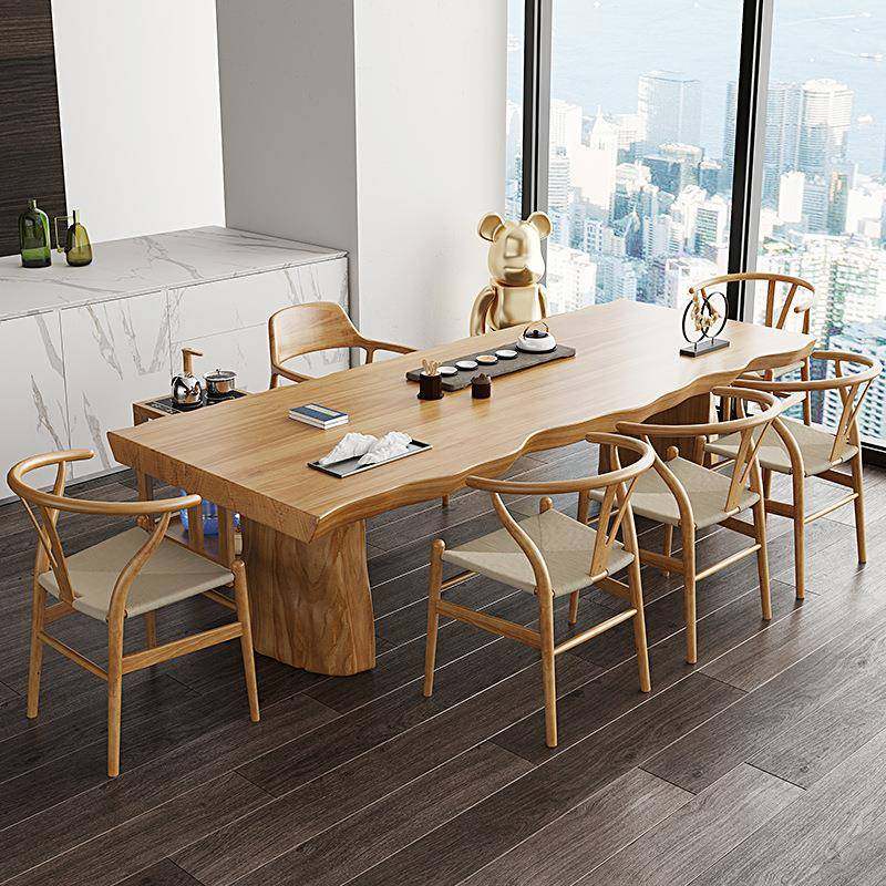 新中式不规则原木色茶桌家用客厅茶楼自然边大板实木茶台全套组合