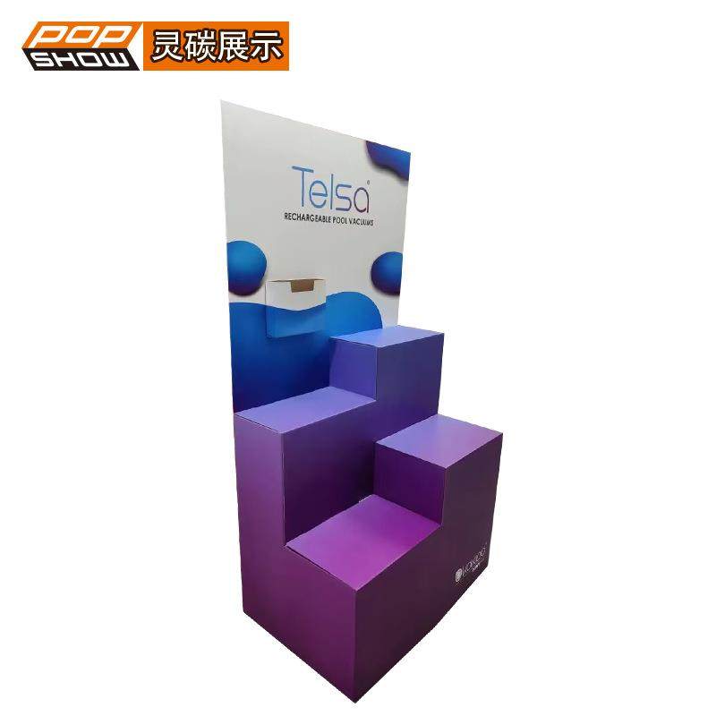 阶梯型地堆瓦楞纸地堆商场产品促销展台展示架可设计画面