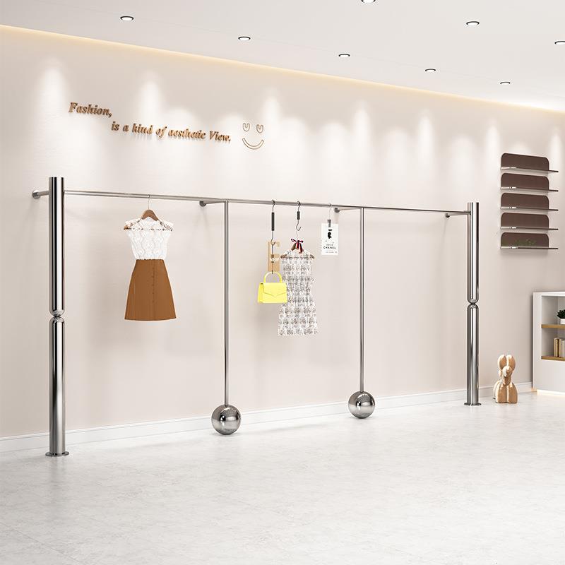 服装店上墙壁挂式不锈钢挂衣架童装陈列架货架女装店铺落地展示架