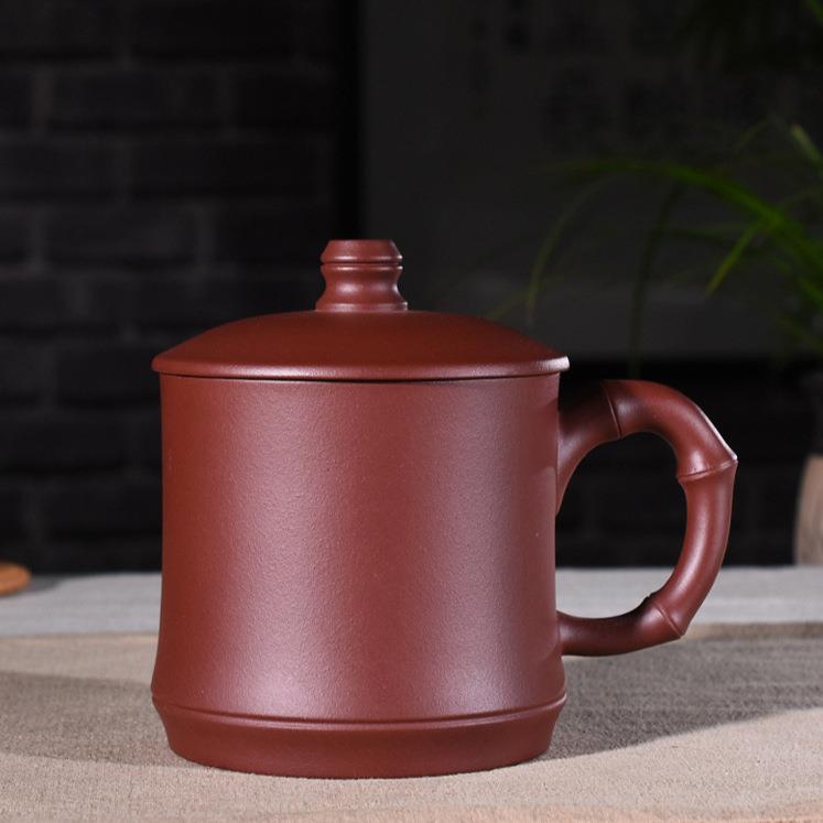 原矿宜兴紫砂竹节杯茶杯盖杯送礼教师节日活动纪念促销泡茶竹段杯