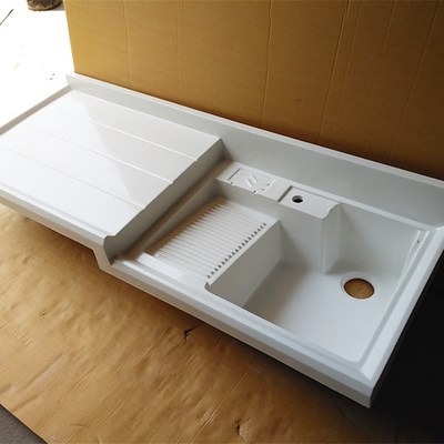 阳台洗衣池台盆槽 带搓衣板 一体石英石台面滚筒洗衣机阳台柜定制