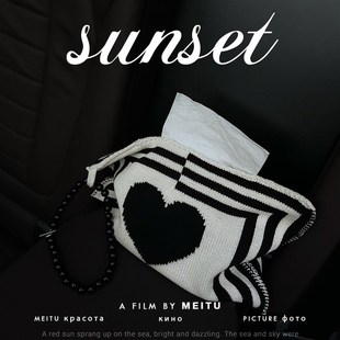 棉线心形针织车载汽车纸巾盒客厅餐厅抽纸壁挂式纸巾袋车内装饰