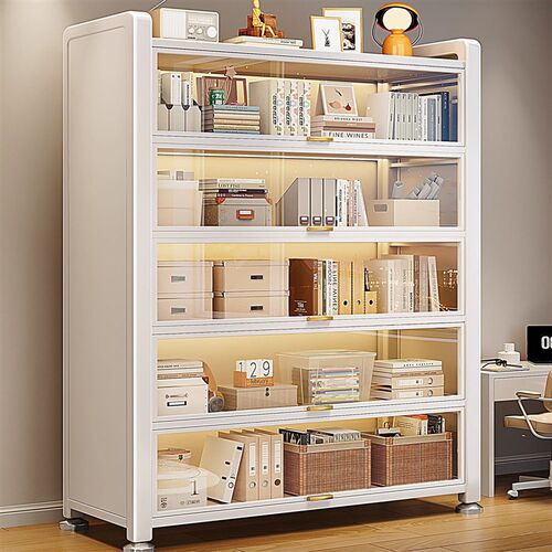 耐用钢制书柜带门儿童书架家用客厅展示柜子铁艺置物架防尘储物柜