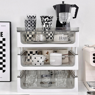 杯架家用桌面水杯咖啡杯多层抽屉式收纳架茶杯茶具透明防尘整理架