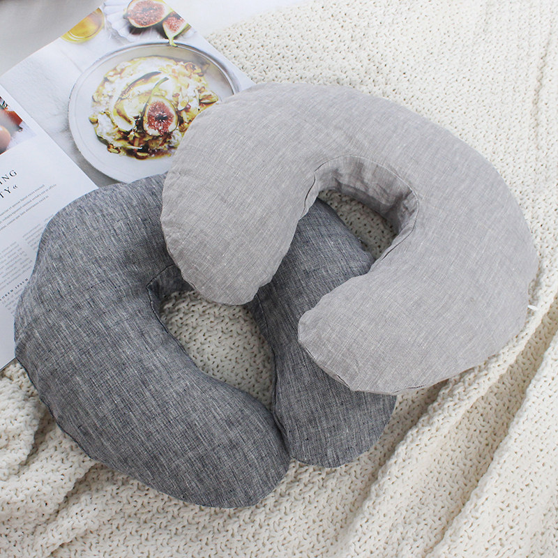 纯亚麻乳胶颗粒U型颈枕纯色条纹旅行飞机坐车枕头 办公午休护颈,床上用品,U型枕/便携枕,淘宝优惠券,粉丝福利购,淘宝优惠卷
