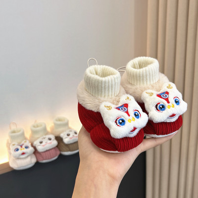 婴儿冬季红色加绒保暖学步鞋