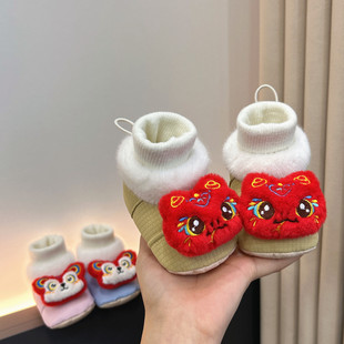 婴儿鞋子冬季男女童0-6-12个月小月龄婴幼儿宝宝袜鞋加厚加绒软底