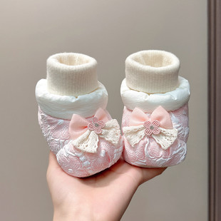 袜一体防掉加绒棉鞋 秋冬婴儿鞋 6月女宝宝公主风软底加厚鞋 1岁3