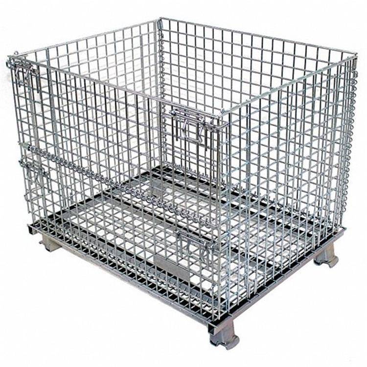折叠式仓库笼金属堆垛料筐网格笼子带轮移动仓储笼超市铁框笼