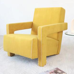 北欧复古乌德勒支沙发绒布极简7字椅意式客厅单人椅布艺靠背沙发