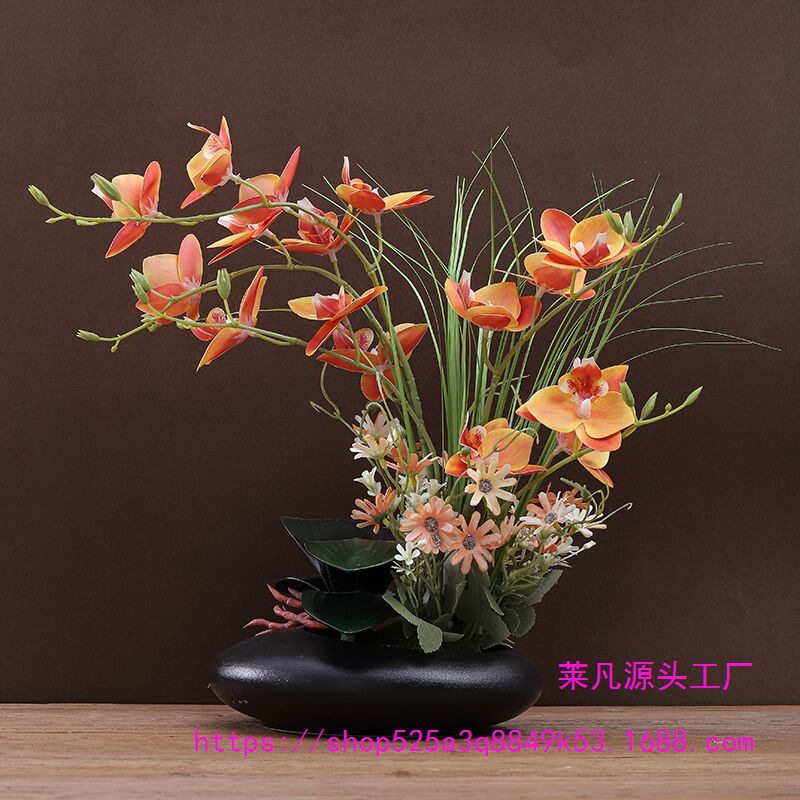 蝴蝶兰花盆栽假花轻奢插花客厅玄关前台酒店桌面花艺装饰