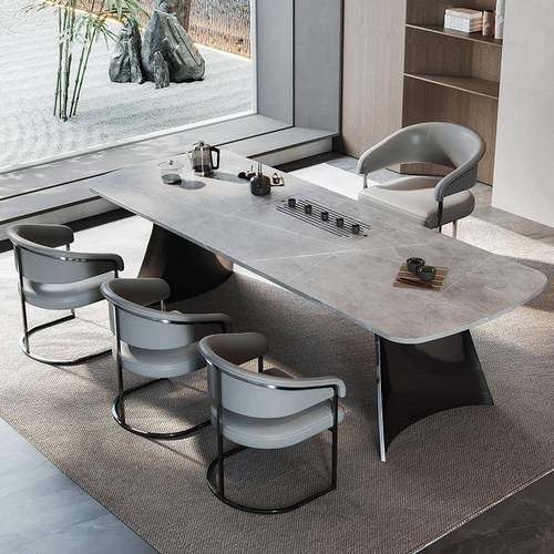 岩板茶桌轻奢大茶台简约大板泡茶桌套装简约现代办公室茶桌椅组合