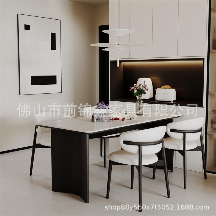 中古风2024新款实木岩板餐桌椅客厅家用小户型现代简约轻奢高级感