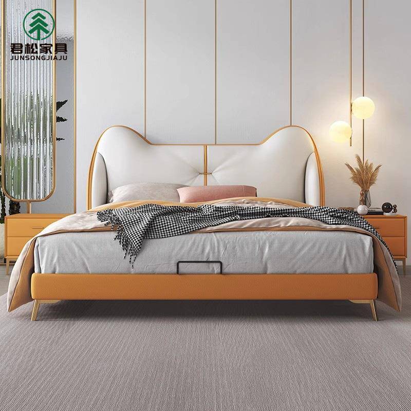 儿童床女孩小户型主卧轻奢储物青少年简约男孩床1.5米实木真皮床