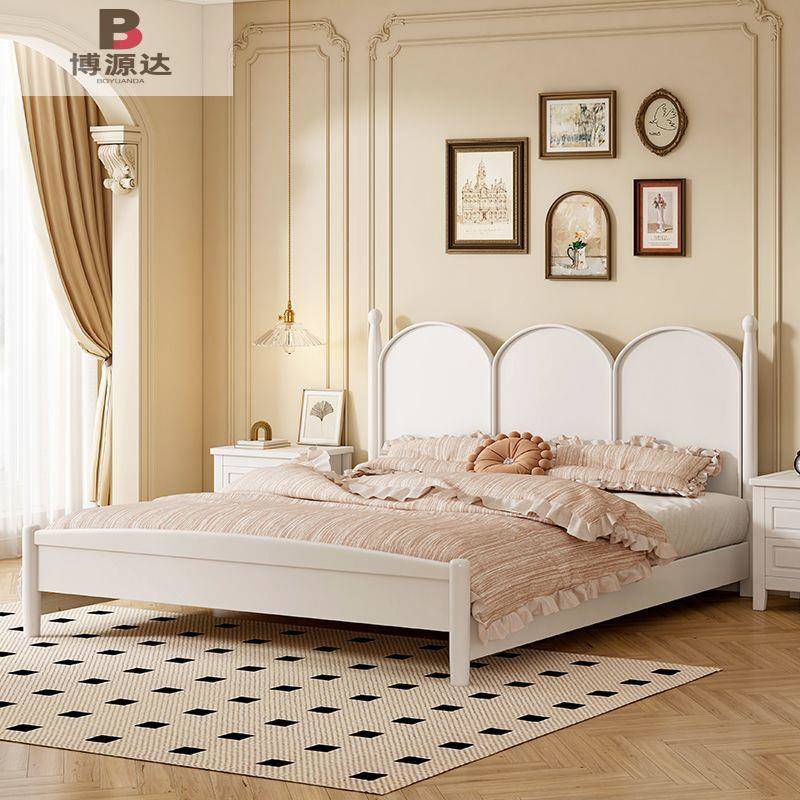 法式实木床现代简约多色1.5米1.8主卧双人床复古奶油风公主实木床