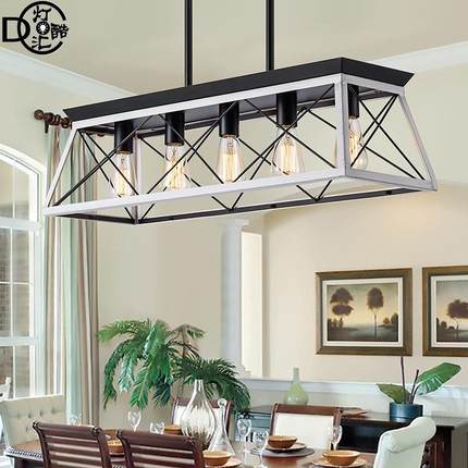 外销美式乡村复古工业风loft铁艺客厅吊灯餐厅吧台方形灯具